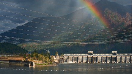 rainbow over a dam